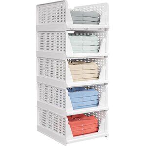 New 5 Pack Stackable Closet Storage Basket - Stackable Storage Bins,